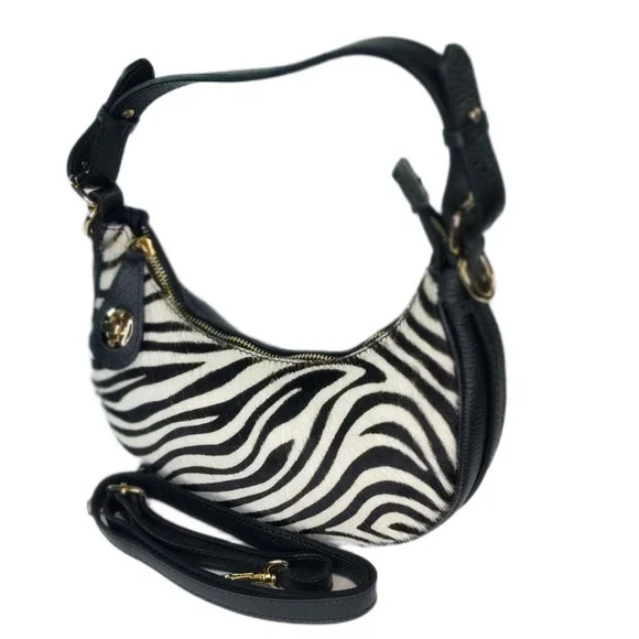 Charlie Leather Belluccina Black & White Zebra Print Small Shoulder Bag - NWT - Picture 1 of 15